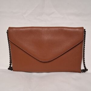 J. Crew Chain Strap Envelope Brown Leather Clutch Bag